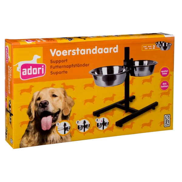 Adori H Standaard Inclusief 2 Bakken - Hondenvoerbak - 21 Cm 1 Adori H Standaard Inclusief 2 Bakken - Hondenvoerbak - 21 Cm